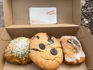 dill cheddar scone, chocolate chip cookie and orange cake at Better Now in Brunswick East