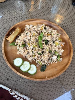 Basil fries rice with egg roll  at Lovegan Cafe in Moalboal