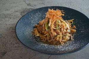 고사리와 엑스트라버진올리브오일, 버섯, 호박, 식물성 단백질이 잘 어우러진 비건 파스타입니다. at Jeju Veggies - 제주베지스 in Jeju