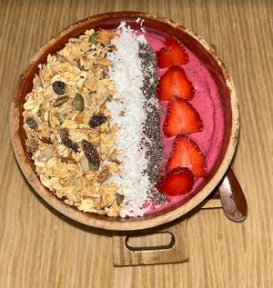 strawberry smoothie bowl at iVegan Supershop Hoi An - Healthy Plant Based Cafe in Hoi An
