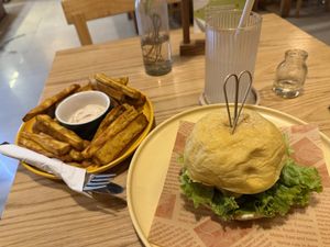 Vegan burger & fries  at iVegan Supershop Hoi An - Healthy Plant Based Cafe in Hoi An