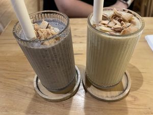 Blueberry muffin smoothie, mango banana smoothie   at iVegan Supershop Hoi An - Healthy Plant Based Cafe in Hoi An