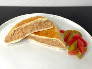 foul medammas sandwich (plated at home) at Koshari in Seattle