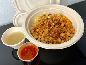 koshari bowl w/criminal hot sauce (takeout) at Koshari in Seattle