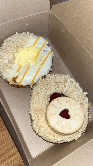 Mango and passionfruit doughnut & Jammie Dodger doughnut  at Coffee Woolston in Southampton