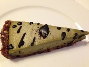 raw matcha cake at LoVegan in Bucharest