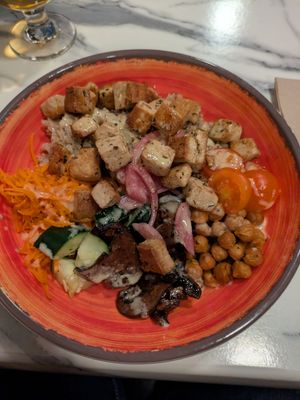 Grain bowl with tofu at Yellow Springs Brewery Taproom & Kitchen in Columbus