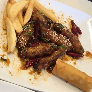 delicious spring rolls and bitter sweet tempeh  at Loving Hut in Santa Clara