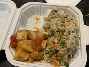 Red curry and rice   at Loving Hut in Santa Clara