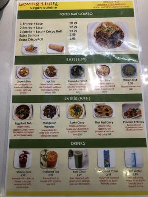 Menu and prices  at Loving Hut in Santa Clara