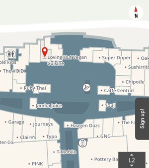 Loving Hut Location Close Up, 2nd Level in the Food Court at Loving Hut in Santa Clara