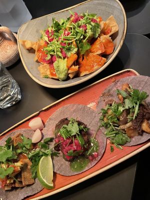 This time they had three different vegan options for the tacos; root celery, black beans or seitan. Added with nachos on the side.  at Lost Tacos Levi in Sirkka