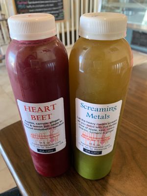 Cold pressed juices  at The Living Root Cafe in Redlands