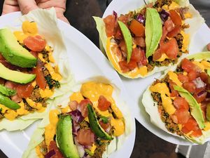 Spicy Raw vegan tacos  at The Living Root Cafe in Redlands