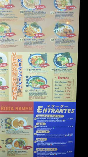 Vegan ramen options at Buga Ramen in Cordoba