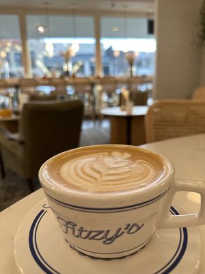 Speciality coffee in their cute cups with plant based milk  at Fitzgerald Pharmacy in Whitefish Bay