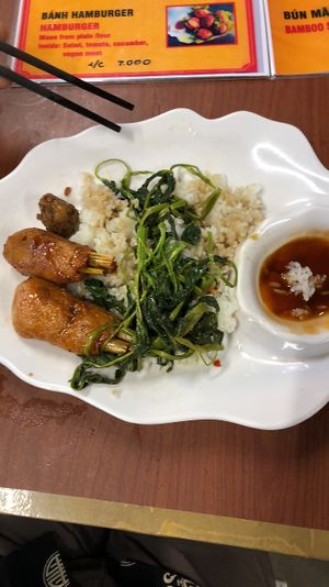 Drumsticks, rice and morning glory at Quan Chay Dam in Hoi An