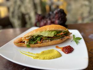 Hoi An bánh mỳ (bread) with avocado at Quan Chay Dam in Hoi An