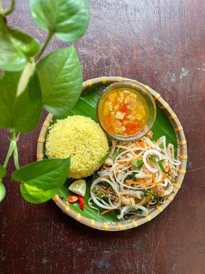 Vegan chicken rice at Quan Chay Dam in Hoi An