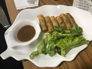 Spring rolls - don’t recommend (greasy) at Quan Chay Dam in Hoi An