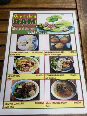 Vegan menu at Quan Chay Dam in Hoi An