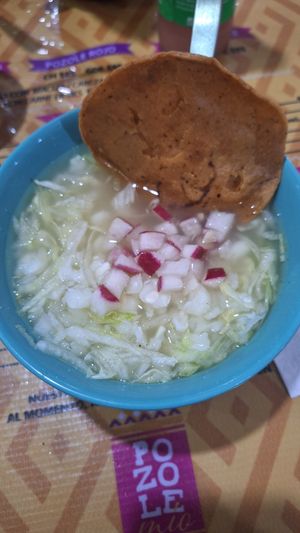Qué rico at Pozole Mio in Puebla