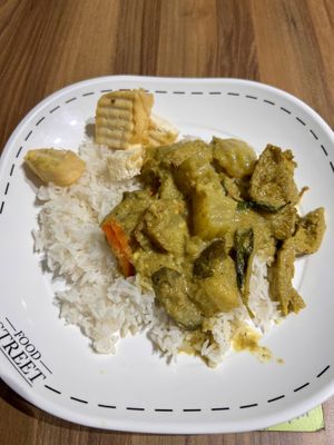 Tofu and veg curry and rice   at Sawasdee Vegetarian in Bangkok