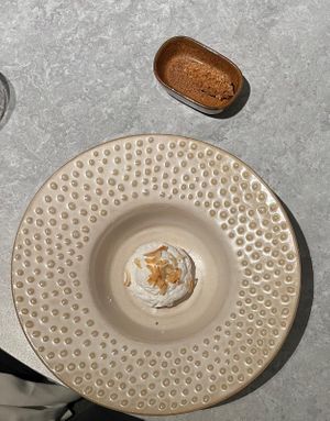 Vanilla, coconut and pineapple dessert at Hotel Sainte-Victoire Restaurant in Vauvenargues