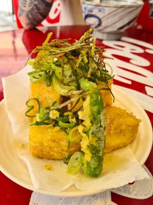 Tofu tempura at Kasu Udon EBISUYA Main Store in Osaka