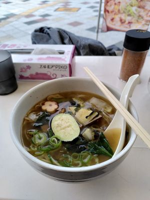 Vegetable ramen at Kasu Udon EBISUYA Main Store in Osaka