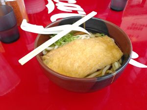Udon with tofu at Kasu Udon EBISUYA Main Store in Osaka
