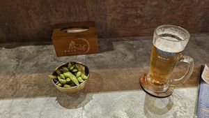 My menu containing Edamame and beer 🍻 at Skewers & Beer in Hsinchu