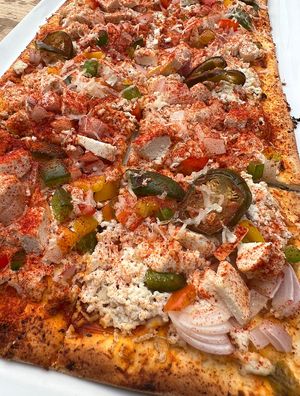 Peri-Peri Tofu flatbread. This was delicious but seriously spicy!! 🥵🔥   at Green Theory in Bangalore