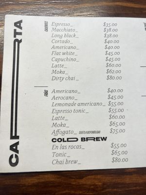Menú café   at Terrible Coffee in Queretaro