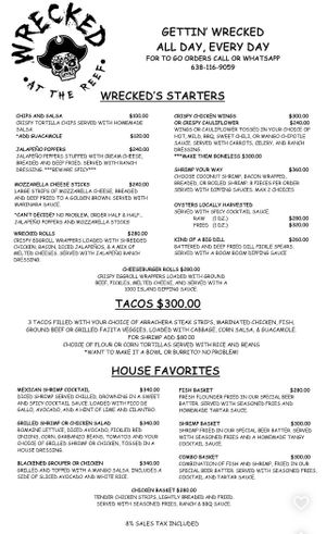 English menu   at Wrecked at the Reef in Puerto Penasco