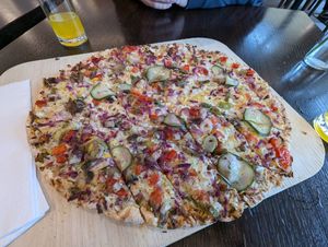 Vegan Flammkuchen at Swiss Heidi Hotel in Maienfeld
