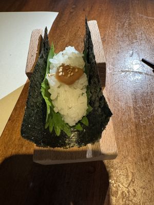 Ume shiso hand roll  at O Ya in Boston