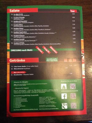 Menu 2015 at Pizzeria Corona in Dortmund