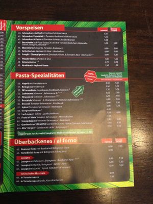 Menu 2015 at Pizzeria Corona in Dortmund
