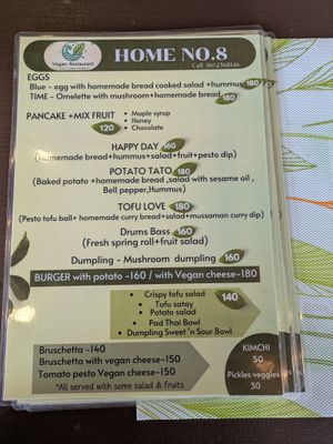 Their menu at Home No. 8 in Krabi