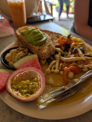Omelette with mushroom and homemade bread at Home No. 8 in Krabi