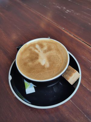 Flat White (the sweet probably isn't vegan, I didnt ask) at FEE Collective in Sittard