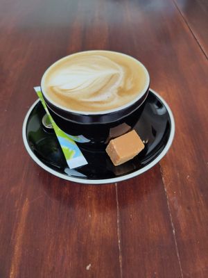 Cappuccino (the sweet probably isn't vegan, I didnt ask) at FEE Collective in Sittard