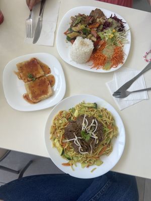 noodles with “beef” and golden tofu side  at Loving Hut - Warynskiego in Warsaw