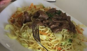 rice pasta with “pork” at Loving Hut - Warynskiego in Warsaw