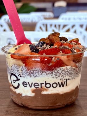 Build a bowl with vanilla, cacao wow, chia pudding, cacao nibs, dates, bananas and berries  at Everbowl in Valdosta