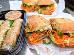Tofu Banh Mi and Spring Rolls at Dinosaurs in Pacifica
