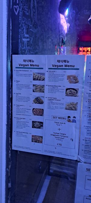 Menu vegan at Soju Pocha 소주포차 in Porto