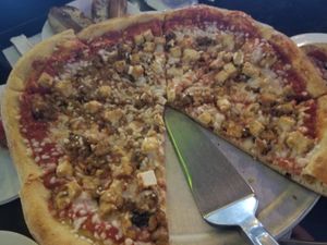 Tofu, tempeh and vegan cheese pizza at Mellow Mushroom in San Antonio