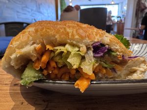 Tofu banh mi with a tasty ‘eggy’ texture to the tofu.  at Hochi Mini in Ferntree Gully